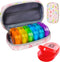 Serfeymi Upgraded Weekly Travel Pill Organizer 2 Times A Day AM PM, 7 Day PU Leather Pill Case, Floral 01