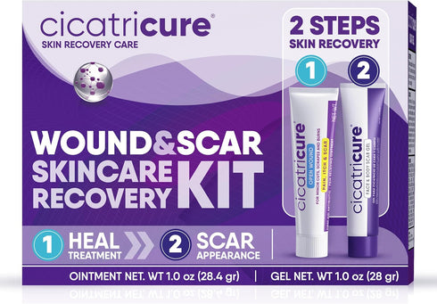 Cicatricure Skin Recovery Kit: Advanced Scar Gel & Open Wound Care Antibiotic Ointment, 1 oz Each