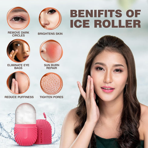 Ice Roller for Face and Eye - Pink Silicone Ice Roller, Gua Sha Face Massage, Facial Cube for Skincare Gift for Men &
