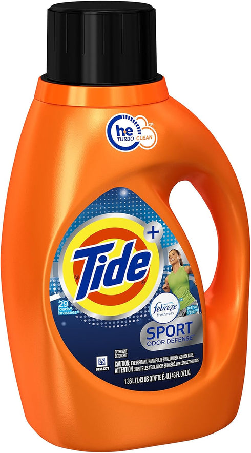 Tide Plus Febreze Freshness Sport Liquid Laundry Detergent, 46 oz, Active Fresh
