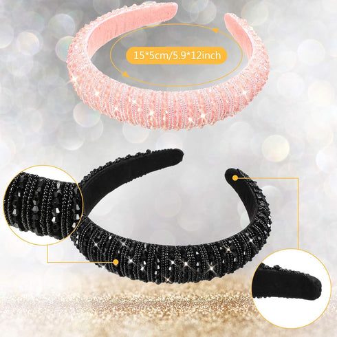 Syhood 5 Pcs Rhinestone Padded Valentines Headband Crystal Beaded Bling Glitter Headband Wide Edge Bejeweled Headwear Rhinestone Embellished Headpiece Wedding Hair Accessory