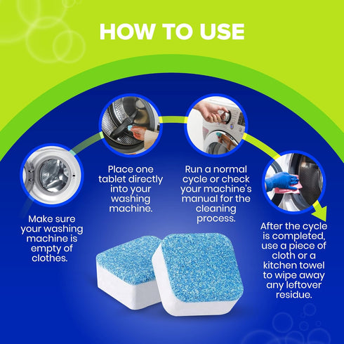 Washing Machine Cleaner Tablets 24 Pack, Descaler & Deep Cleaning Solution for HE, Top Load & Front Loader Washers,