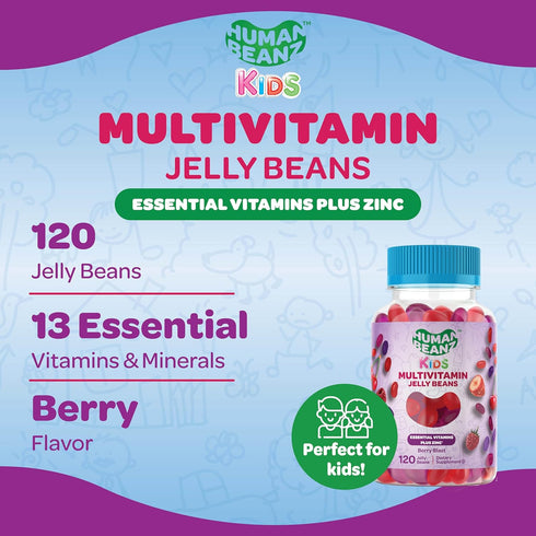 Multivitamin Jelly Bean Gummies with Zinc for Kids, Immune Support Dietary Supplements, Vegetarian, 120 Berry Blast Jelly Beans, Kosher