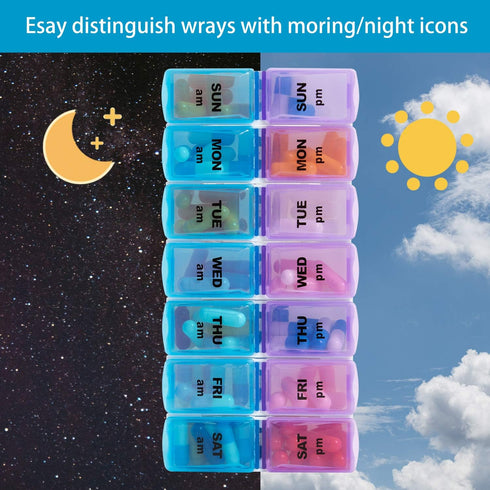 zumd 2 7 Weekly Pill Organizer Times a Day, Pill Box Day with Cute Quilted Fabric Zipper Case, Travel Pill Case Am Pm