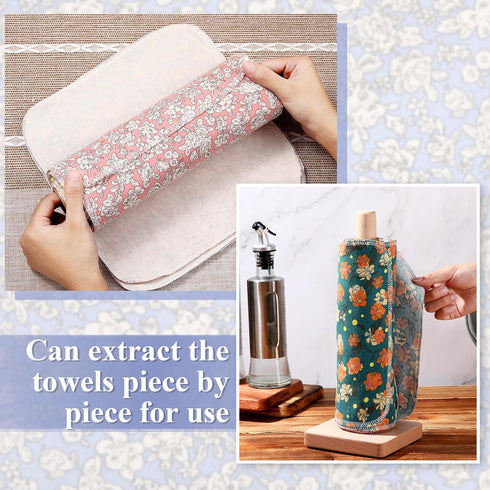 50 Pcs Reusable Paper Towels, Paperless Towels, Cotton Cloths, Washable Paper Towels with Roll for Kitchen (Flower)