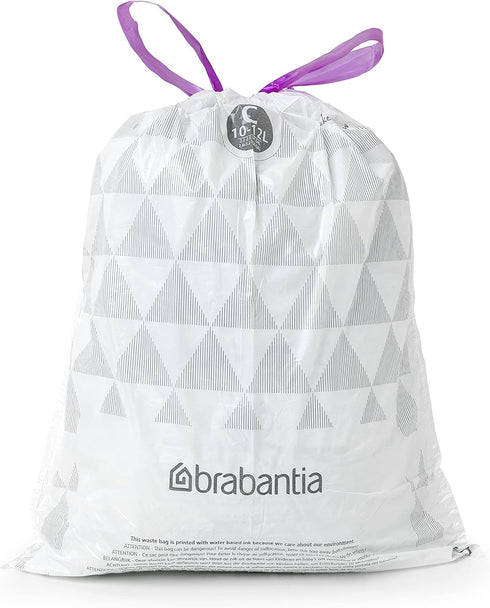 Brabantia PerfectFit Trash Bags, Size C/2.6-3.2 Gal, Thick Plastic Trash Can Liners with Drawstring Handles