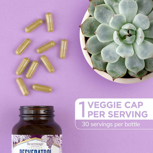 Reserveage Beauty Resveratrol 250 mg, 30 Capsules - Antioxidant for Heart and Cellular Health