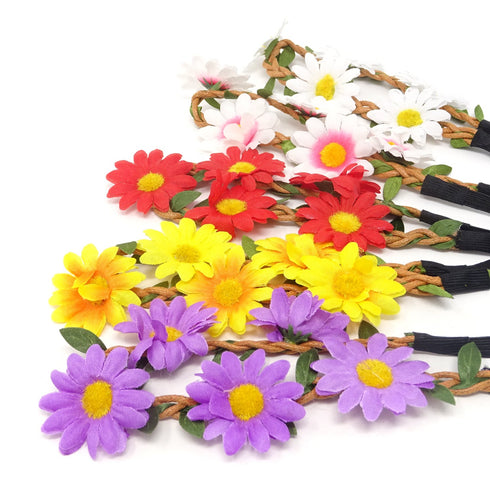 Honbay 5PCS Daisy Flower Headband, Bohemian Flower Crown with Elastic Ribbon