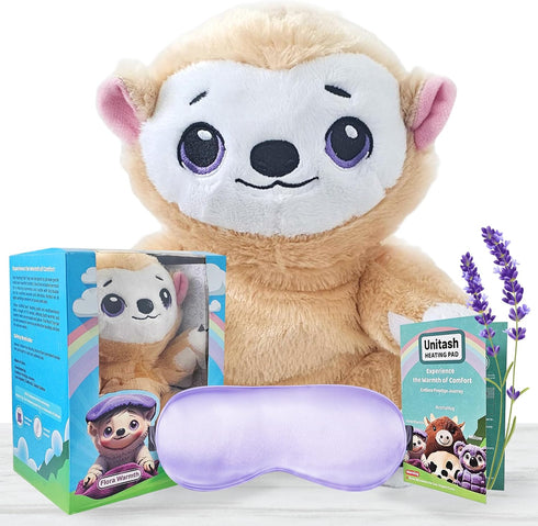 UNITASH Microwavable Heating Pad for Period Cramps + Eye mask Heating padMachine Washable Cover-Cute Stuffed Animal