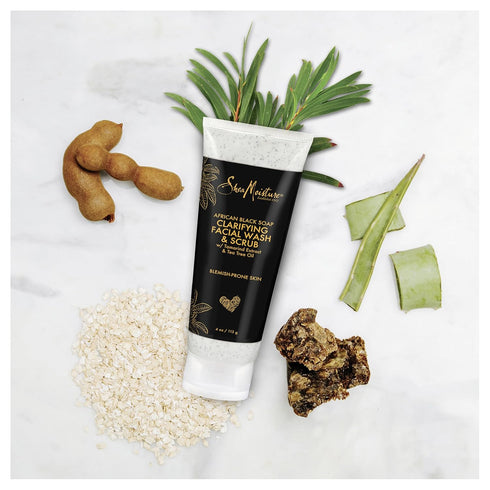 SheaMoisture Facial Wash and Scrub, African Black Soap, 4 oz, for Blemish Prone Skin