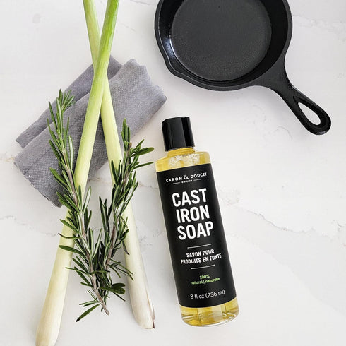 CARON & DOUCET Cast Iron Cleaning & Conditioning Set: 100% Plant-Based Seasoning Oil & Cleaning Soap, 8oz Each