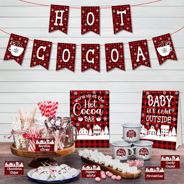 PETCEE Hot Cocoa Bar Kit Hot Cocoa Banner Bar Sign Hot Chocolate