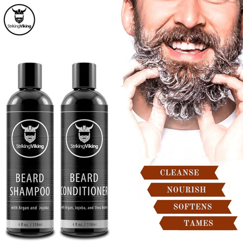 Striking Viking Beard Wash Set - Beard Shampoo and Conditioner for Men with Argan & Jojoba Oils