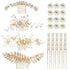 inSowni 36 Pack Gold Flower Leaf Bridal Wedding Hair Accessories, U-shaped Pearl Hair Pins, Rhinestone Clips