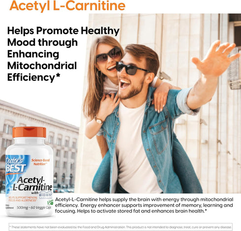 Doctor's Best Acetyl L-Carnitine, Non-GMO, Vegan, Gluten Free, Boosts Energy Production
