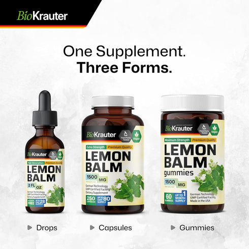 BIO KRAUTER Lemon Balm Leaf Extract, Vegan Tincture for Calmness Support, 2 Fl. Oz.