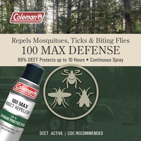 Coleman Insect Repellent Spray, 100% MAX DEET, 4oz, for Ticks, Mosquitoes, Chiggers, Fleas, Camping