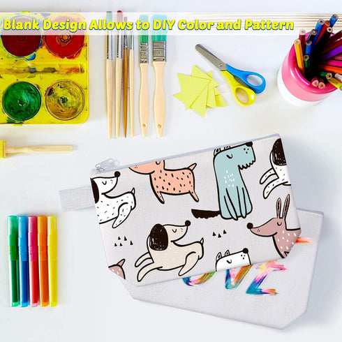 Weewooday 12 Pieces Canvas Makeup Bags, Plain Cosmetic Pouch with Zipper, Blank DIY Bags for Travel Wedding Teacher