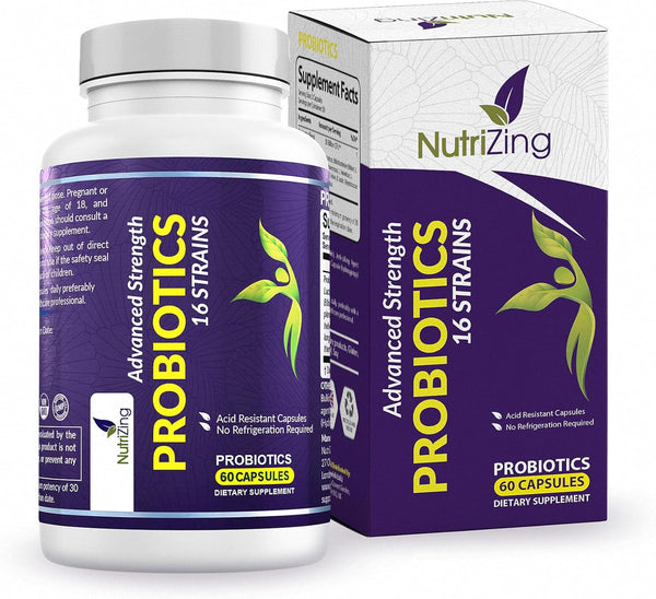 NutriZing Vegan Probiotics for Digestive Health - 30 Billion CFU & 16 Strains, Delayed Release Supplement for Men &