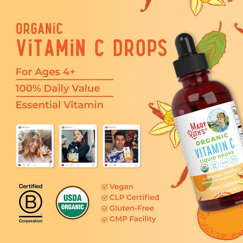 Immune 4 Oz MARYRUTH'S Organic Vitamin C Supplement | Liquid Vitamin C Liquid Drops for Adults & Kids | Support