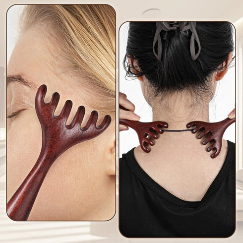 Xinjoduz 2 PCS Wood Head Massager Scalp Stress Relax, Therapy Comb Scratcher Massager Tool for Deep Relaxation