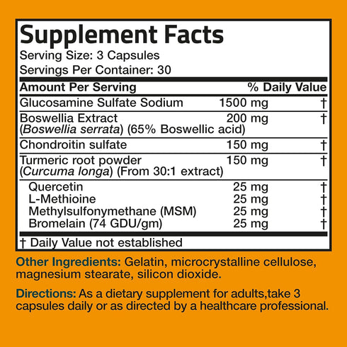 Bronson Glucosamine Chondroitin Turmeric & MSM Advanced Joint & Cartilage Formula, Non-GMO, 90 Capsules
