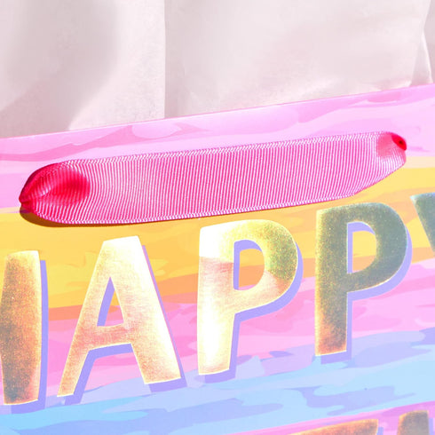 13" Large Birthday Gift Bag with Tissue Paper and Greeting Card, Colorful Gift Bag for Kids, Women, Mom