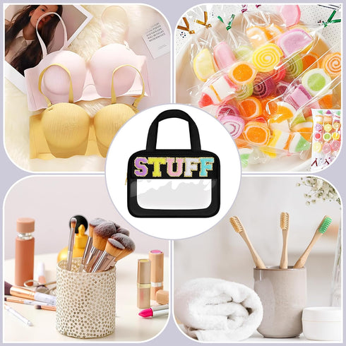 Chenille Letter Clear Makeup Bag, Preppy Cosmetic Bag with Zipper, Waterproof Travel Toiletry Bag for Women and Girls