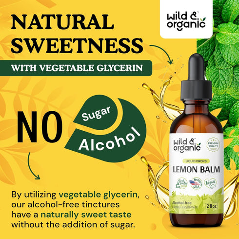 Organic Lemon Balm Tincture - 2 fl oz Liquid Extract for Stress Relief - Vegan Alcohol Free Supplement Drops