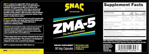 SNAC ZMA-5 Sleep Aid Supplement, 90 Veggie Capsules for Muscle Recovery, Immune Support & Restorative Sleep with Zinc,