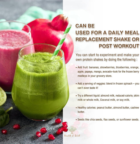 Health & Well Plant-Based Protein Powder, Vanilla, Three Vegan Proteins, Eight Super Fruits