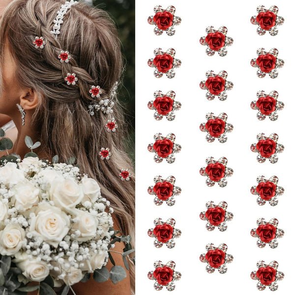 YISSION 20Pcs Mini Rose Flower Hair Clips - Cute Rhinestone Hair Pins Small Decorative Hair Clips for Girls Women