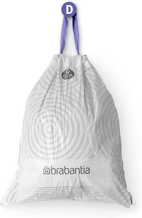 Brabantia PerfectFit Trash Bags, Size D/4.4-5.3 Gal, Thick Plastic Trash Can Liners with Drawstring Handles (40 Bags)