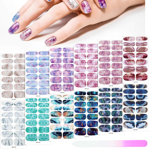 Maitys 168 Pcs 12 Sheets Full Wrap Nail Stickers Polish Strips Gradient Glitter Self Adhesive Gel Nail Strips