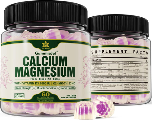 Plant Based Calcium Supplement 600mg with Vitamin D3 K2, Zinc, Magnesium 2:1 Ratio, 60 Vegan Gummies