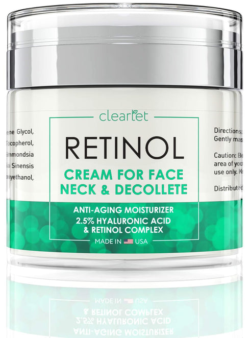 Retinol Cream for Face - Anti-Aging Moisturizer with Hyaluronic Acid for Dry Skin, Collagen Face Cream