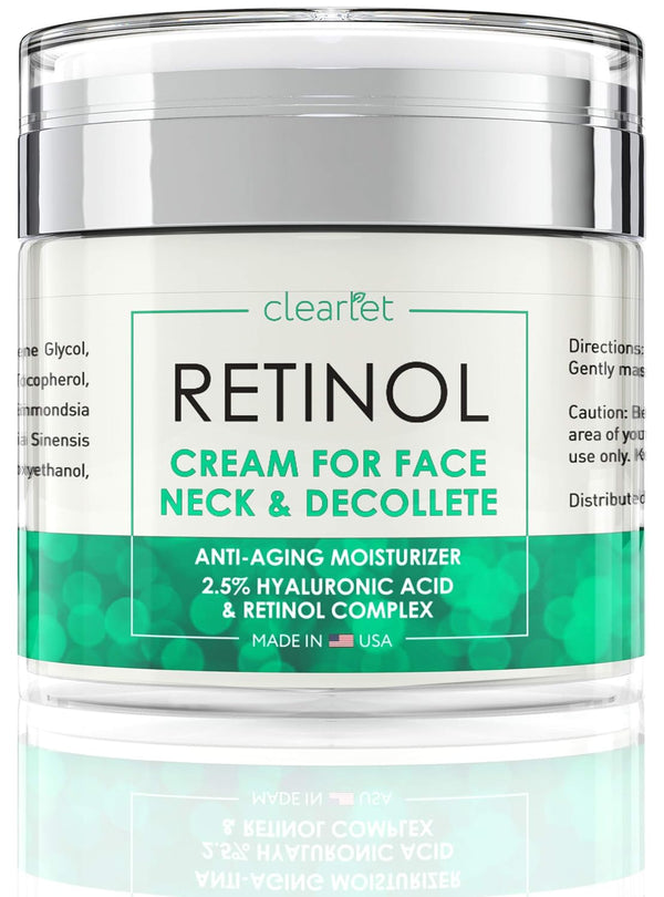 Retinol Cream for Face - Anti-Aging Moisturizer with Hyaluronic Acid for Dry Skin, Collagen Face Cream