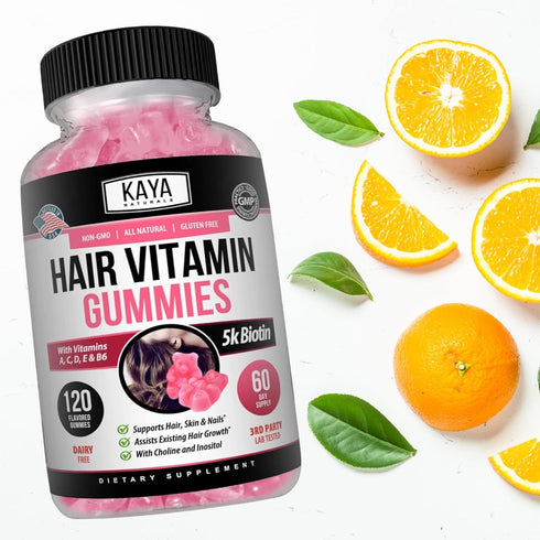 Kaya Naturals Hair Growth Gummies - Biotin 5000mcg Vitamins for Healthy Hair, Skin, Nails - 120 Count