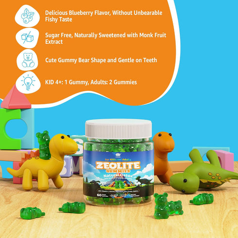 Gummies Immune, 60cts Zeolite for Kids & Adults, Sugar Free Zeolite Detox Supplements w/ Chlorella, Spirulina