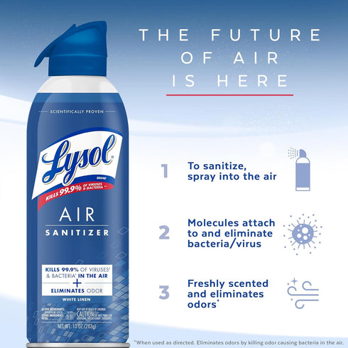 Lysol Air Sanitizer Spray, 10 Fl. Oz, White Linen Scent, For Odor Elimination and Air Sanitization (Pack of 3)