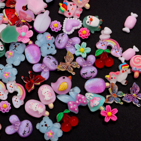 Pack of 200pcs Cute & Sweet 3D Nail Charms for Acrylic Nails, Flower Bee Bear Butterfly Decorations & DIY Accessories