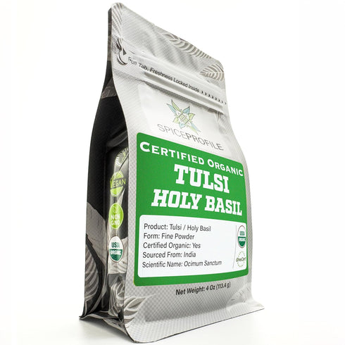 Spice Profile Organic Holy Basil Powder - USDA Certified, Resealable 4oz Pouch for Vitality and Wellness