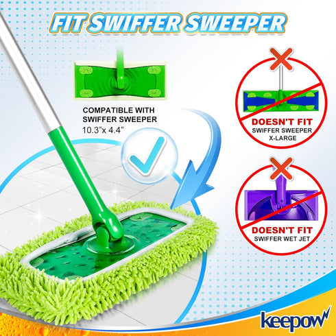 KEEPOW Reusable Microfiber Mop Pads, Compatible with Swiffer Sweeper Mop, 8 Pack for Surface Cleaning