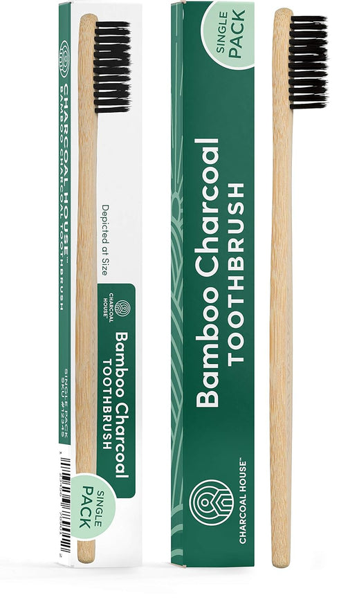 4-Pack Adult Organic Bamboo Charcoal Toothbrushes Set - Biodegradable & Natural with Soft Bristles