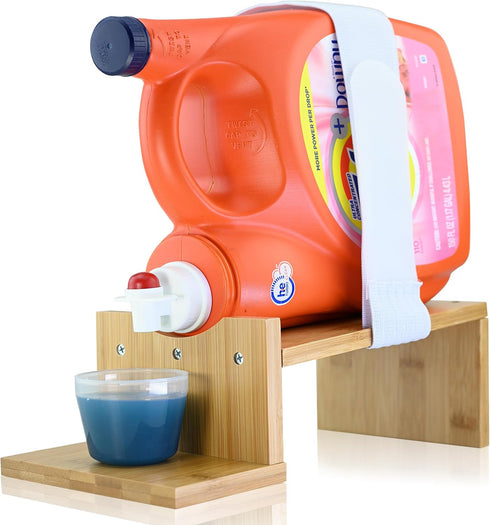 Skywin Wood Laundry Detergent Holder & Drip Tray Catcher, Wood Soap Dispenser, Laundry Bottle Stand, Organizer.