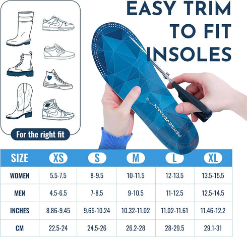 NASA Grade Plantar Fasciitis Insoles for Men Women – High Arch Support Shoe Inserts for Flat Foot Pain Relief