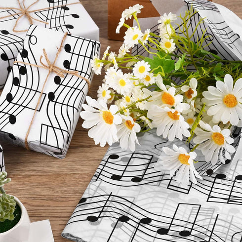 100 Sheets Musical Notes Tissue Paper, Black White Staff Pattern Gift Wrapping for Parties, 19.7 x 13.8 Inch