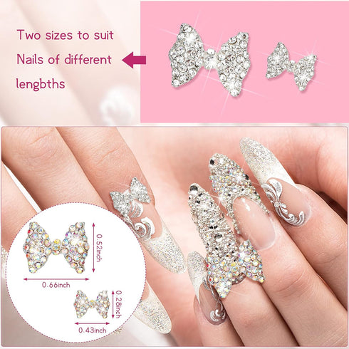 Maitys 24 Pieces Nail Bows Charms Rhinestones - 3D Alloy Pearl Bow Knot Accessory for Women DIY Valentine Salon Jewelry
