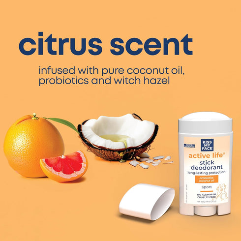 Kiss My Face Active Life Deodorant, Naturally Derived Ingredients, 72 Hour Odor Control, Aluminum Free