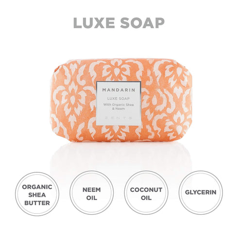 Zents Triple-Milled Luxe Bar Soap, Mandarin Fragrance, 5.7 oz | Moisturizing Soap with Organic Shea Butter